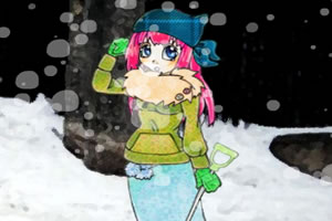 小女孩扫雪