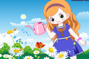 可爱女孩浇花