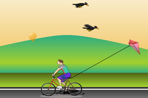 骑车放风筝
