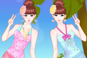 沙滩可爱姐妹花