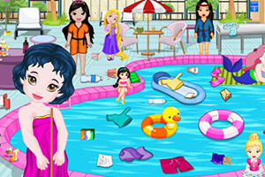 小宝贝清理游泳池