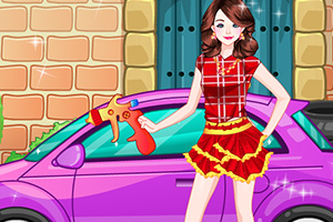 女孩洗车装扮