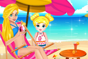 妈妈和宝贝在沙滩