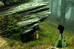 逃离岩石茂密的森林