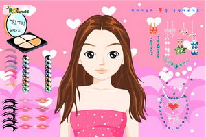 披肩发女孩化妆