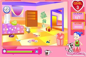 小女孩打扫房间