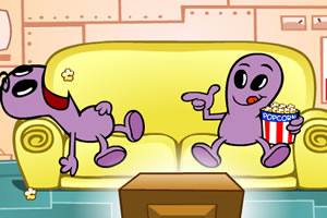 卡通怪接爆米花