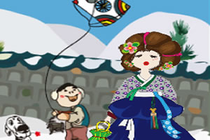 女孩喜鹊的民族装