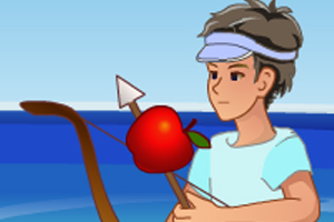 男孩箭射苹果