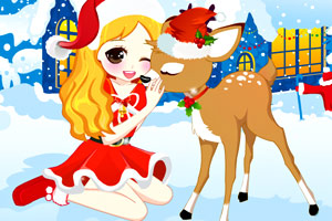 圣诞女孩与鹿