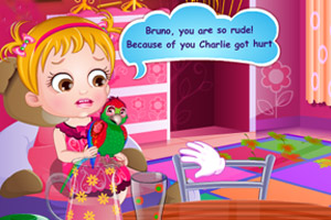 可爱宝贝照顾鹦鹉