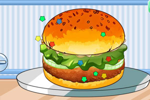 女孩做汉堡