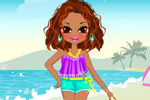 小女孩海滨度假