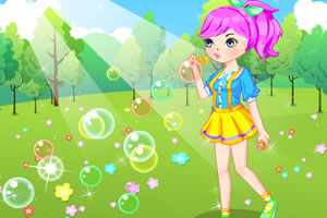 吹泡泡的小女孩