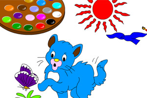小猫蝴蝶填色