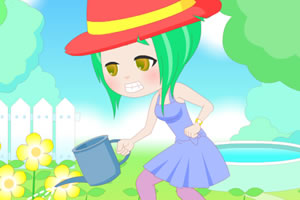 花园浇花小女孩