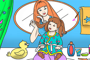 温馨母女浴后涂色