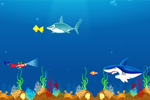 深海潜水躲鲨鱼