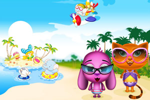 托托与思思海边玩耍