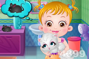 可爱宝贝照顾猫咪