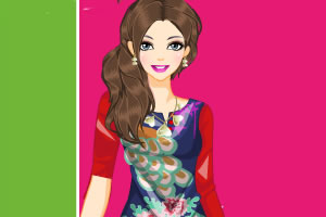 红孔雀印花连身裙