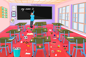 顽皮小女孩清理教室