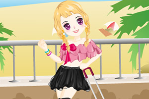 可爱女孩去郊游