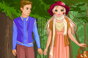 野外采蘑菇的女生