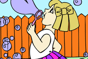 女孩吹泡泡上色