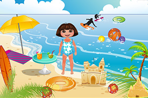 朵拉在海滩上玩耍