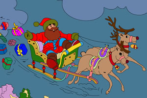 圣诞老人送礼物上色