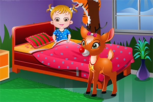 可爱宝贝照顾麋鹿