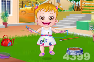 可爱宝贝照顾狗狗