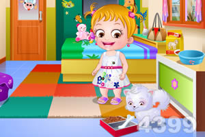 可爱宝贝照顾狗狗