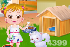 可爱宝贝照顾狗狗