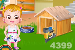 可爱宝贝照顾狗狗