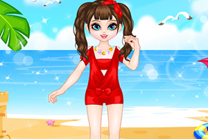 可爱女孩去海边