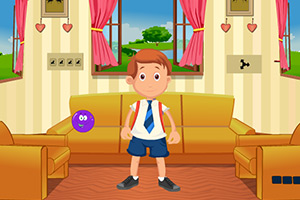 饥饿的男孩逃出小屋