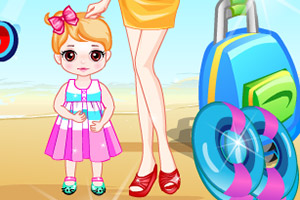 宝贝和妈妈去沙滩