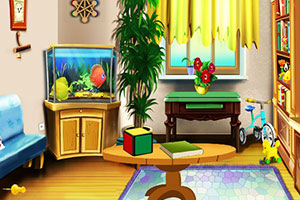 男孩逃出杂乱的小屋