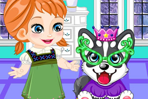 安娜公主照顾狗狗