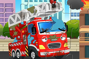 破旧卡通消防车拼图