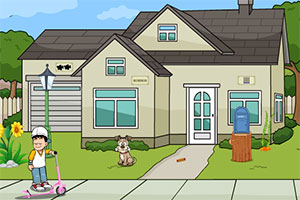 小男孩滑板车逃跑