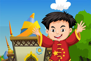 救援开心的中国男孩