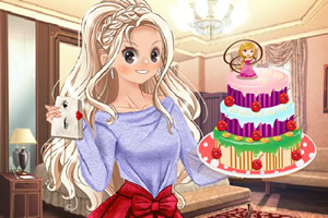 可爱女孩自制蛋糕