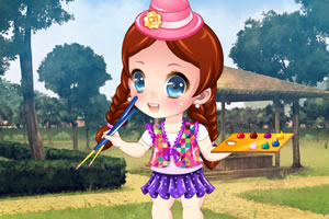 可爱女孩去写生