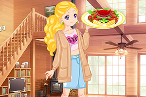 可爱女孩制作香酥麻辣蟹